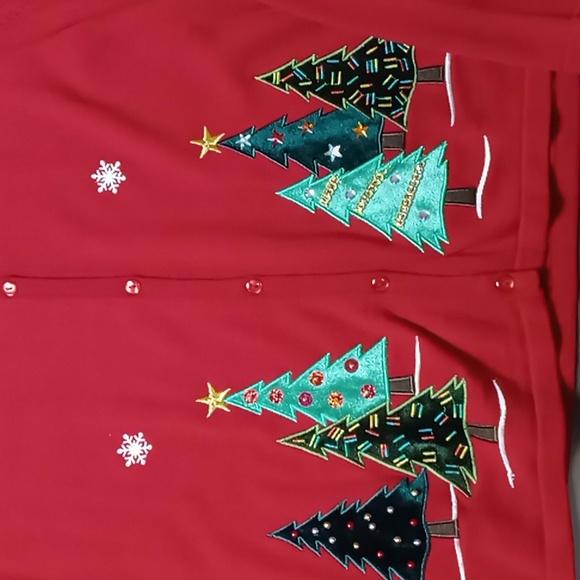 Classic Elements Red Full Button Cardigan w Christmas Tree Embellishments XL NWT - Picture 3 of 5